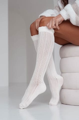 ⁨Podkolanówki Ażur 330 001 Ecru (Rozmiar 37/41)⁩ w sklepie Wasserman.eu