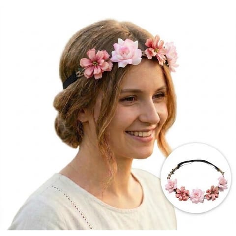 ⁨Wianek, opaska do włosów z kwiatów, delikatny, na gumce W78R⁩ w sklepie Wasserman.eu