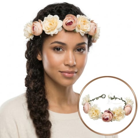 ⁨Wianek, opaska do włosów z kwiatów, delikatny wianuszek BOHO W77R⁩ w sklepie Wasserman.eu