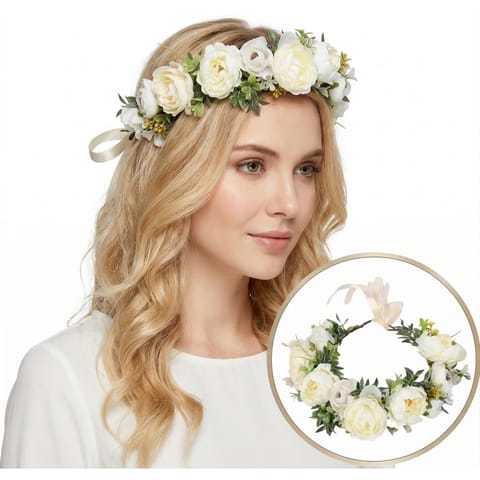 ⁨Wianek, opaska do włosów z kwiatów, delikatny wianuszek BOHO W105⁩ w sklepie Wasserman.eu