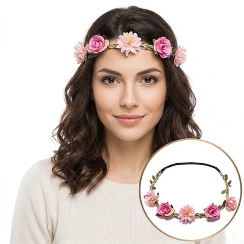 ⁨Wianek, opaska do włosów z kwiatów, wianuszek na gumce BOHO W115⁩ w sklepie Wasserman.eu