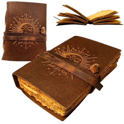 ⁨Notes Skórzany Vintage 200 stron - Słońce i Księżyc - Skóra bawola – H038⁩ w sklepie Wasserman.eu