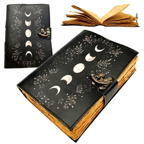 ⁨Notes Skórzany Retro z Fazami Księżyca – skóra kozia, 200 stron, papier 150 GSM – H080⁩ w sklepie Wasserman.eu