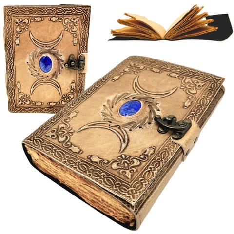 ⁨Skórzany Notatnik Retro z Kamieniem i Fazami Księżyca – 200 stron 150 GSM – H076⁩ w sklepie Wasserman.eu