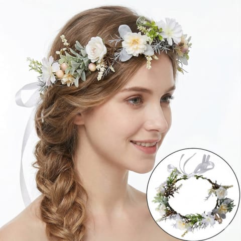 ⁨Wianek, opaska do włosów z kwiatów, delikatny wianuszek BOHO W111⁩ w sklepie Wasserman.eu