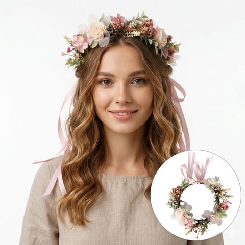 ⁨Wianek, opaska do włosów z kwiatów, delikatny wianuszek BOHO W106⁩ w sklepie Wasserman.eu