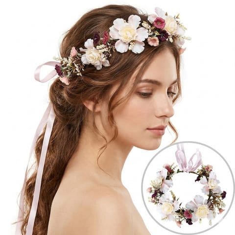 ⁨Wianek, opaska do włosów z kwiatów, delikatny wianuszek BOHO W108⁩ w sklepie Wasserman.eu