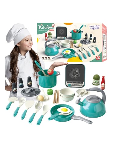 ⁨WOOPIE Zestaw Małego Kucharza Indukcja Garnki Patelnia Czajnik Zielony 30el.⁩ w sklepie Wasserman.eu