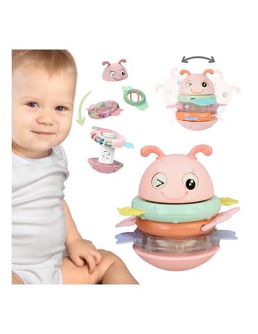 ⁨WOOPIE Baby Wańka Wstańka Zabawka Sensoryczna 2w1 Grzechotka Gryzak Różowa⁩ w sklepie Wasserman.eu