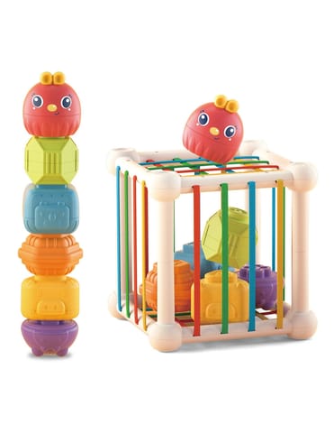 ⁨WOOPIE BABY Elastyczna Kostka Sensoryczna Sorter dla Dzieci Zwierzątka + Grzechotka 7 el.⁩ w sklepie Wasserman.eu