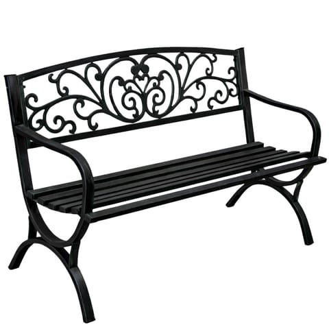 ⁨Ławka Ogrodowa Taras Ogród Parkowa Metalowa Oparcie Zdobiona Czarna 127 cm⁩ w sklepie Wasserman.eu