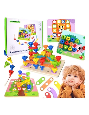 ⁨TOOKY TOY Wielofunkcyjna Tablica Zestaw Kolorowych Śrubek Nauka Kształtów⁩ w sklepie Wasserman.eu