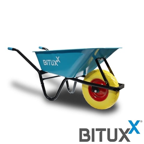 ⁨Taczka ogrodowa niebieska z żółtym kołem PU⁩ w sklepie Wasserman.eu