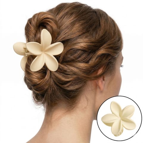 ⁨Spinka do włosów klamra XL kwiat matowy masełkowy, kremowy 7,5 x 8cm SP426⁩ w sklepie Wasserman.eu