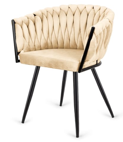 ⁨Krzesło plecione Lugano fotel TRECCIA BEIGE VELVET SMOKE⁩ w sklepie Wasserman.eu