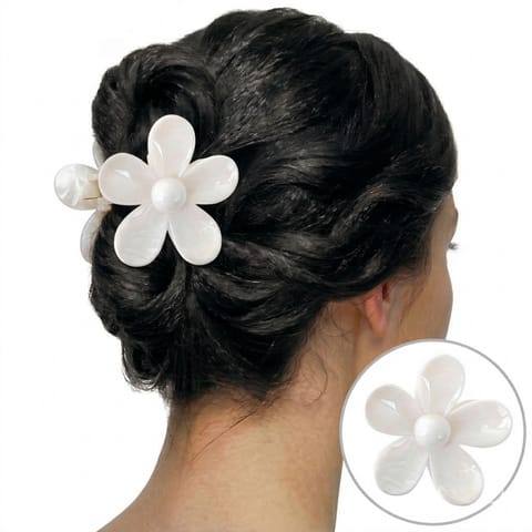 ⁨Spinka do włosów klamra XL kwiat Marmurek biały 7,5 x 8cm SP379B⁩ w sklepie Wasserman.eu