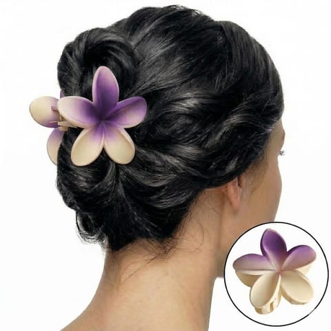 ⁨Spinka do włosów klamra XL kwiat OMBRE matowy kremowy z fioletem 7,5 x 8cm SP402⁩ w sklepie Wasserman.eu
