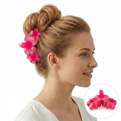 ⁨Spinka do włosów klamra duża XL kwiat potrójny różowy 7 x 11cm SP386⁩ w sklepie Wasserman.eu