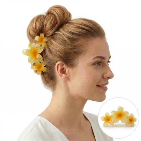 ⁨Spinka do włosów klamra duża XL kwiat potrójny żółty 7 x 11cm SP387⁩ w sklepie Wasserman.eu