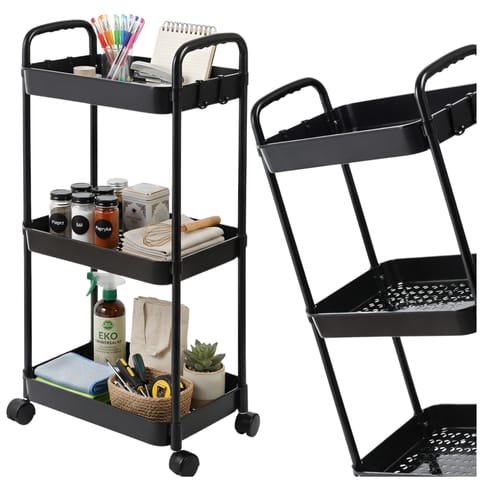 ⁨WÓZEK KUCHENNY STOLIK NA KÓŁKACH WÓZEK 3 POZIOMOWY MOBILNY CZARNY⁩ w sklepie Wasserman.eu