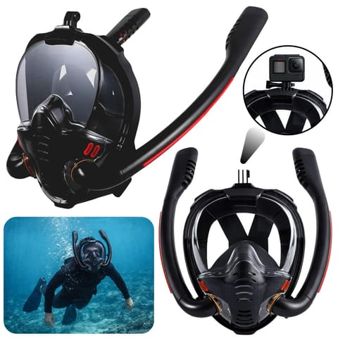 ⁨Maska Do Snorkelingu Nurkowania Pełnotwarzowa AntiFog DryTop Czarna L/XL⁩ w sklepie Wasserman.eu