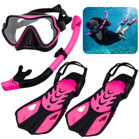 ⁨Zestaw Do Nurkowania Snorkelingu Płetwy Okulary Fajka Czarno-Różowy S/M⁩ w sklepie Wasserman.eu