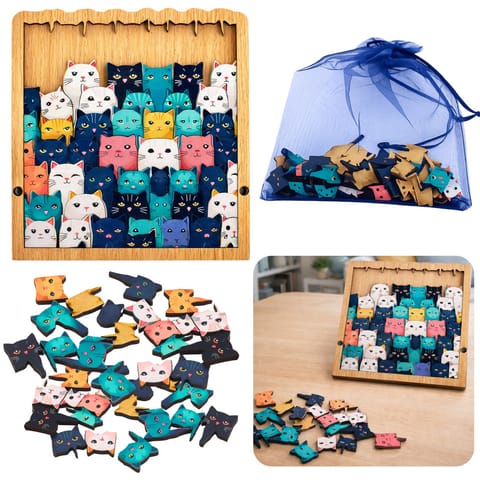 ⁨Drewniane Puzzle Kotki Układanka Edukacyjna Ramka Woreczek 62 el.⁩ w sklepie Wasserman.eu