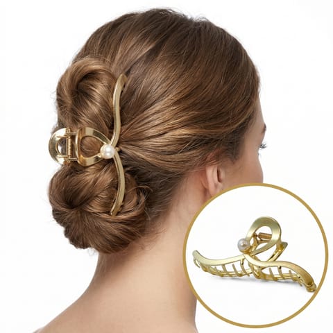 ⁨Spinka klamra do włosów XL metalowa złota z perłą 12,5 cm SP377⁩ w sklepie Wasserman.eu