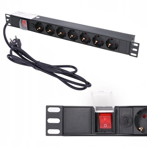 ⁨Power strip 19-inches 1U, 7 sockets, with switch 2m⁩ at Wasserman.eu