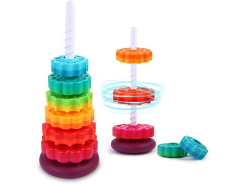 ⁨Kolorowa Piramida Sensoryczna Zakręcona Wieża Edukacyjna Krążki Do Układania⁩ w sklepie Wasserman.eu