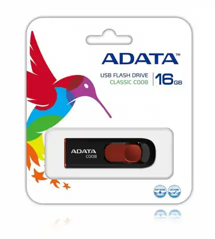 ⁨ADATA C008 16 GB, USB 2.0, czarny/czerwony⁩ w sklepie Wasserman.eu