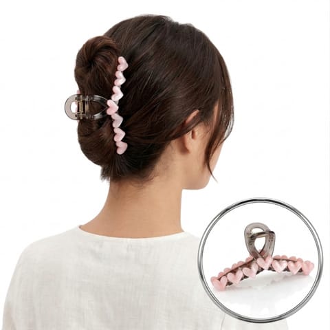 ⁨Spinka klamra do włosów z serduszkami XL 13x6 cm różowa SP352R⁩ w sklepie Wasserman.eu