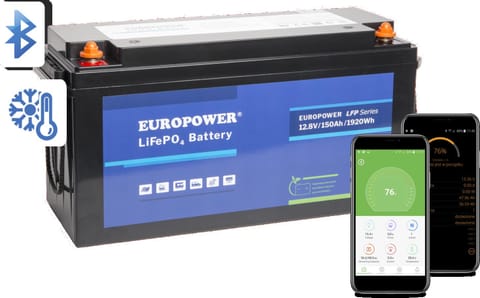 ⁨Akumulator LiFePO4 EUROPOWER serii LFP 12,8V 150Ah Bluetooth, mata grzewcza (Żywotność ~2000 cykli)⁩ w sklepie Wasserman.eu