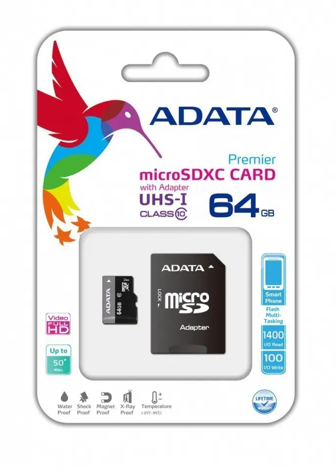 ⁨ADATA | Premier UHS-I | 64 GB | MicroSDXC | Flash memory class 10 | SD adapter⁩ w sklepie Wasserman.eu