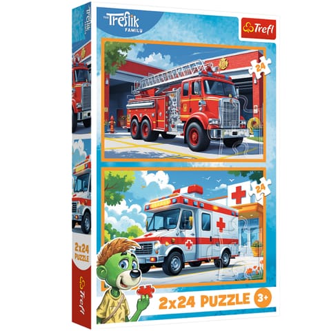 ⁨Puzzle - 2x24 - Wóz strażacki i karetka - Rodzina Treflików - Trefl 34447⁩ w sklepie Wasserman.eu