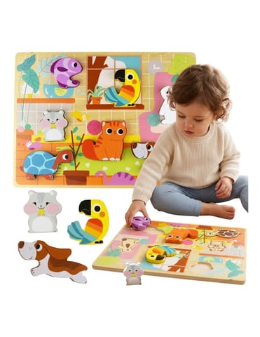 ⁨TOOKY TOY Drewniane Puzzle Montessori Zwierzątka Dom Dopasuj Kształty⁩ w sklepie Wasserman.eu