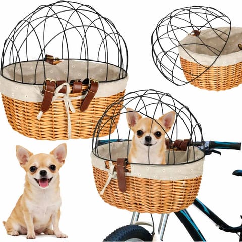 ⁨Koszyk wiklinowy na rower z kratką metalową transporter dla kota psa⁩ w sklepie Wasserman.eu