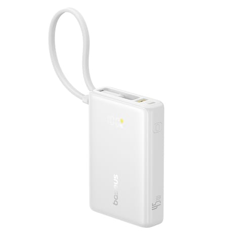 ⁨Powerbank 10000mAh 45W PicoGo USB-A USB-C z wbudowanym kablem wyświetlaczem - biały⁩ w sklepie Wasserman.eu