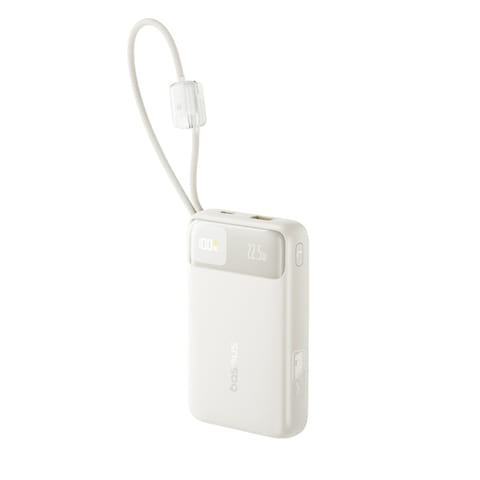 ⁨Powerbank 20000mAh 22.5W EnerFill FC11 z wyświetlaczem wbudowanymi kablami - beżowy⁩ w sklepie Wasserman.eu