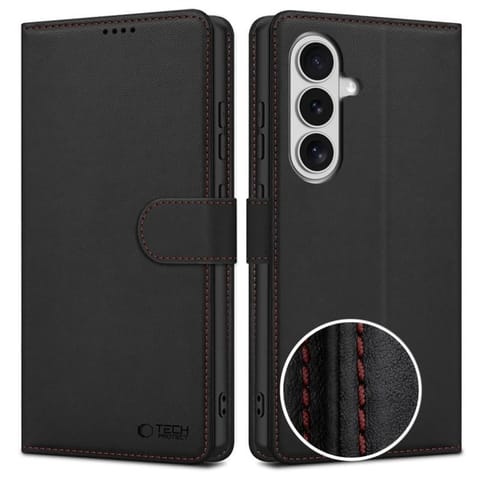 ⁨Etui futerał zamykany z podstawką na Samsung Galaxy S26 Wallet - czarno czerwony⁩ w sklepie Wasserman.eu