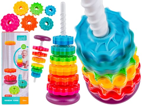 ⁨Kolorowa Piramida Sensoryczna Zakręcona Wieża Edukacyjna Krążki Do Układania⁩ w sklepie Wasserman.eu