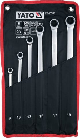 ⁨ZESTAW KLUCZY OCZKOWYCH Z GRZECHOTKĄ, DŁUGIE, 8-19MM, 6SZT⁩ w sklepie Wasserman.eu