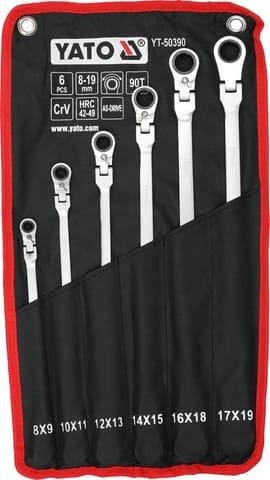 ⁨ZESTAW KLUCZY Z GRZECHOTKĄ I PRZEGUBEM, DŁUGIE, 8-19MM, 6SZT⁩ w sklepie Wasserman.eu