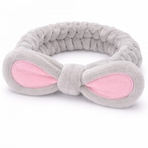 ⁨Opaska kosmetyczna uszka ozdobna, szara z różem O231SZ⁩ w sklepie Wasserman.eu