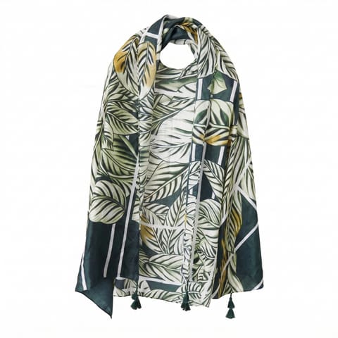 ⁨Szal chusta damska zielona w liście, bawełna SZALS37⁩ w sklepie Wasserman.eu