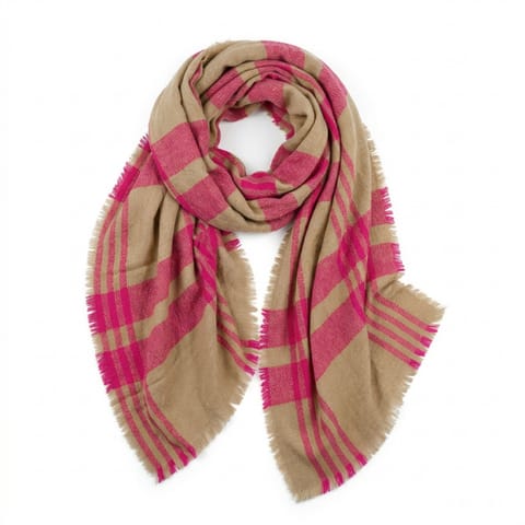 ⁨Szal Chusta damska różowo beżowa SZALS11⁩ w sklepie Wasserman.eu