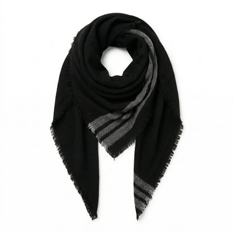 ⁨Szal chusta damska czarna z szarymi paskami SZALS19⁩ w sklepie Wasserman.eu