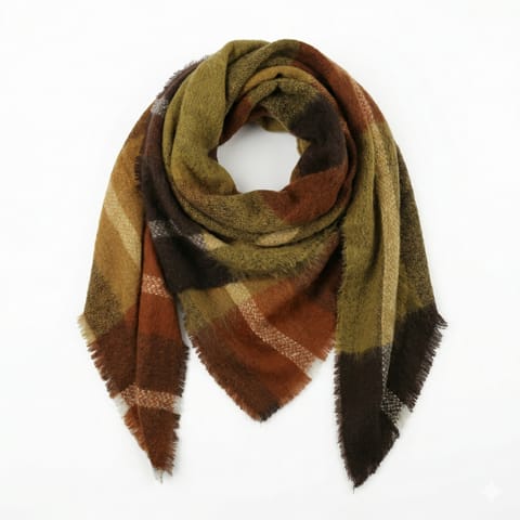 ⁨Szal chusta damska krata brąz SZALS20⁩ w sklepie Wasserman.eu