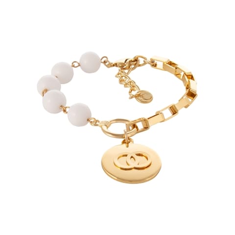 ⁨Bransoletka z agatów i łańcucha z okrągłą zawieszką z kółeczkami w środku (B25/KOR/103AU)⁩ w sklepie Wasserman.eu