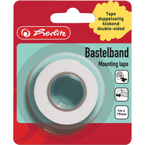 ⁨Taśma klejąca dwustronna piankowa 1m x 19mm biała, blister 300000645 HERLITZ⁩ w sklepie Wasserman.eu